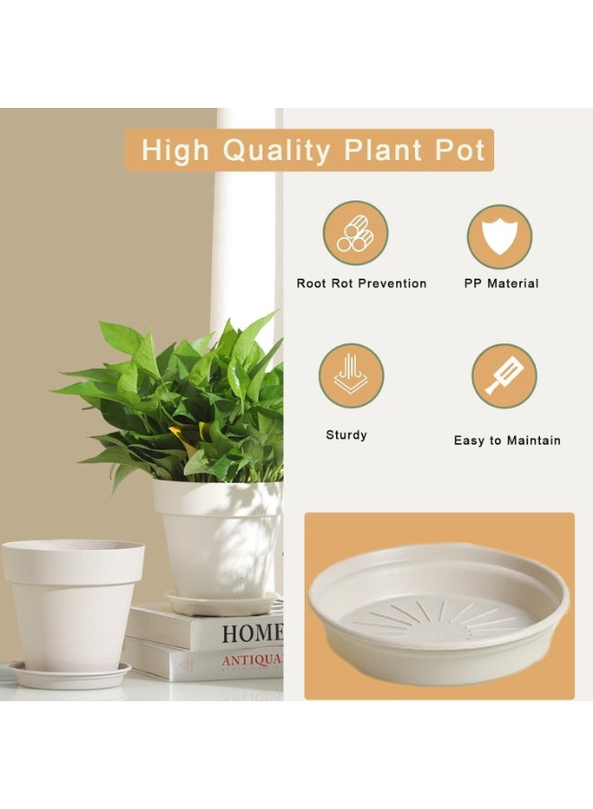 NANAO وعاء زهور 6 عبوات وعاء زهور بلاستيكي 6" مزرعة نباتات زخرفية أوعية نباتات داخلية مستديرة مع صينية فتحة تصريف أوعية شتلات للبداية للمنزل والحديقة ومكتب الزهور والصبار - Image 3