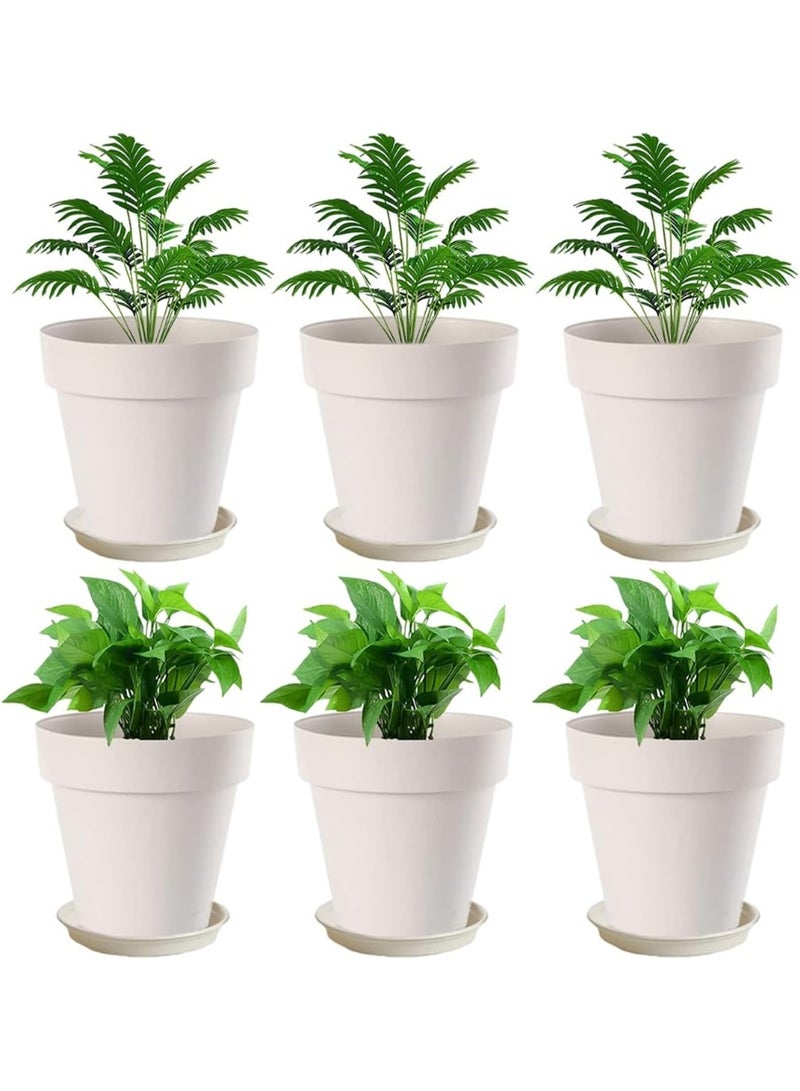 NANAO وعاء زهور 6 عبوات وعاء زهور بلاستيكي 6" مزرعة نباتات زخرفية أوعية نباتات داخلية مستديرة مع صينية فتحة تصريف أوعية شتلات للبداية للمنزل والحديقة ومكتب الزهور والصبار - Image 1