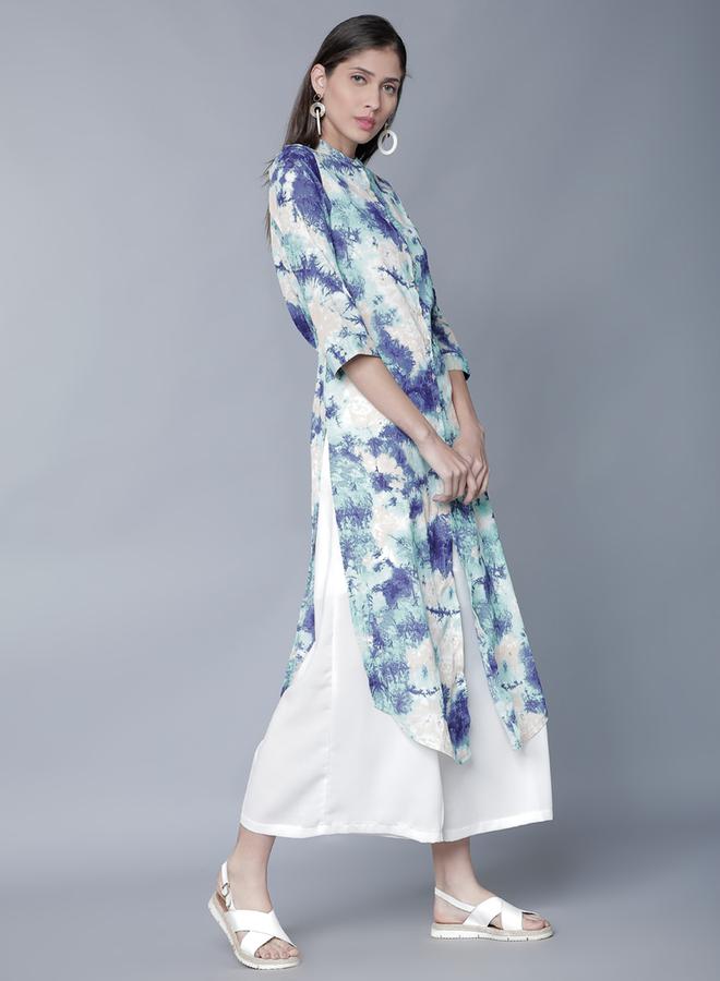 Vishudh Women Sea Green & White Printed Straight Kurta - Image 4