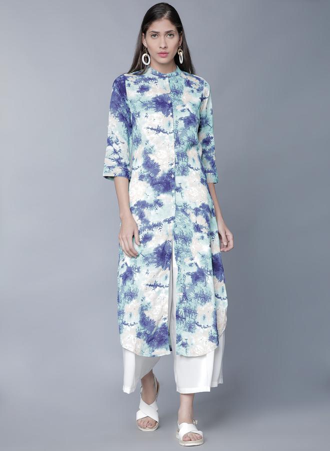 Vishudh Women Sea Green & White Printed Straight Kurta - Image 1