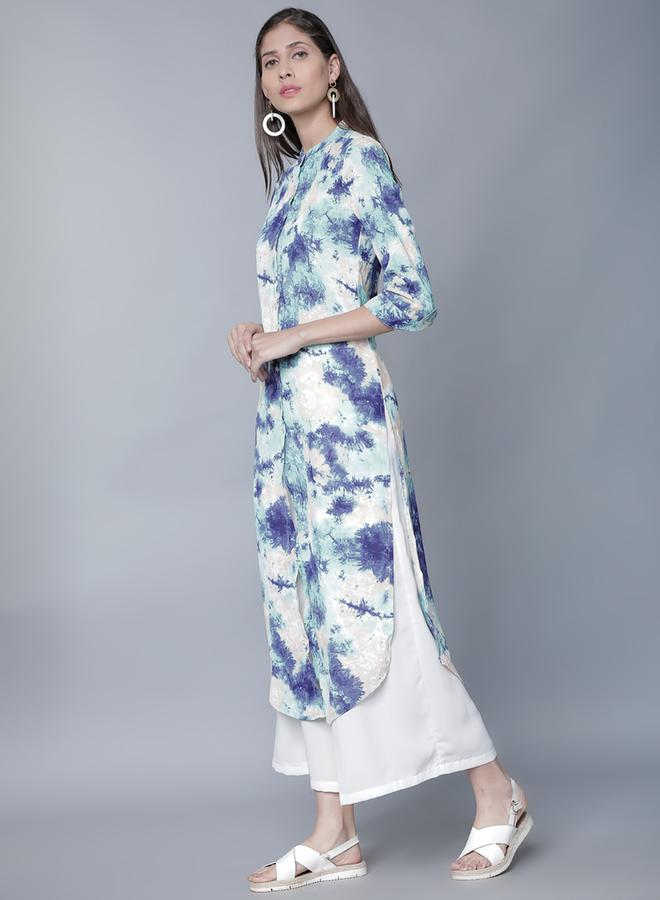 Vishudh Women Sea Green & White Printed Straight Kurta - Image 2
