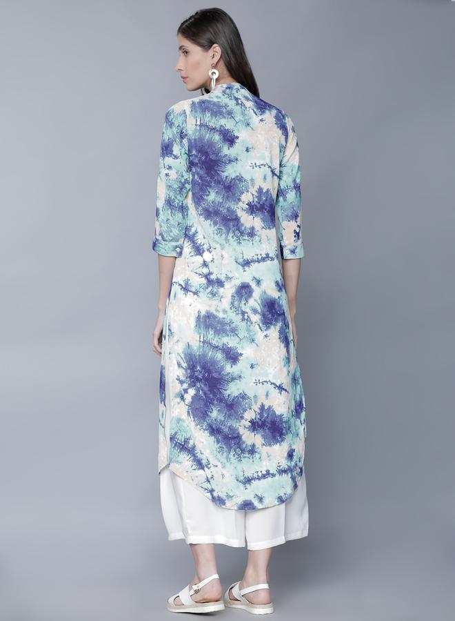 Vishudh Women Sea Green & White Printed Straight Kurta - Image 3