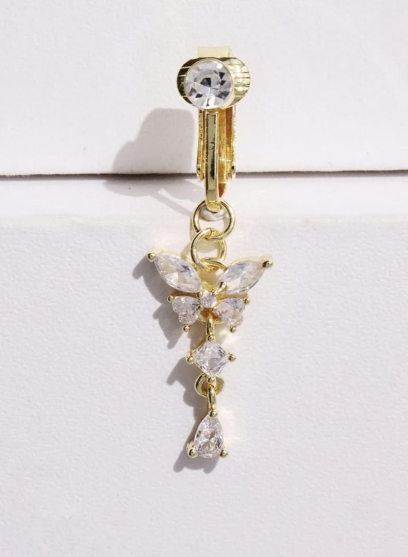 YUCCA Fake Piercing Belly Button Ring with Pink Butterfly Design for Women Jewelry Copper Jewelry - Image 3