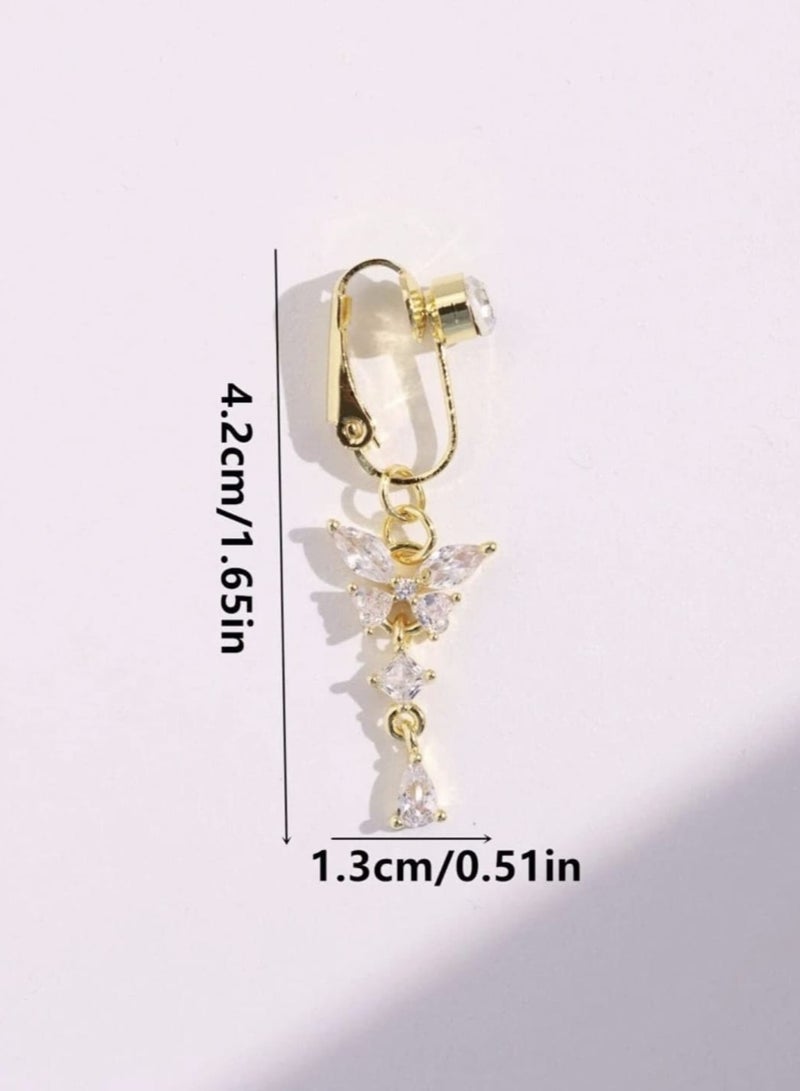 YUCCA Fake Piercing Belly Button Ring with Pink Butterfly Design for Women Jewelry Copper Jewelry - Image 4