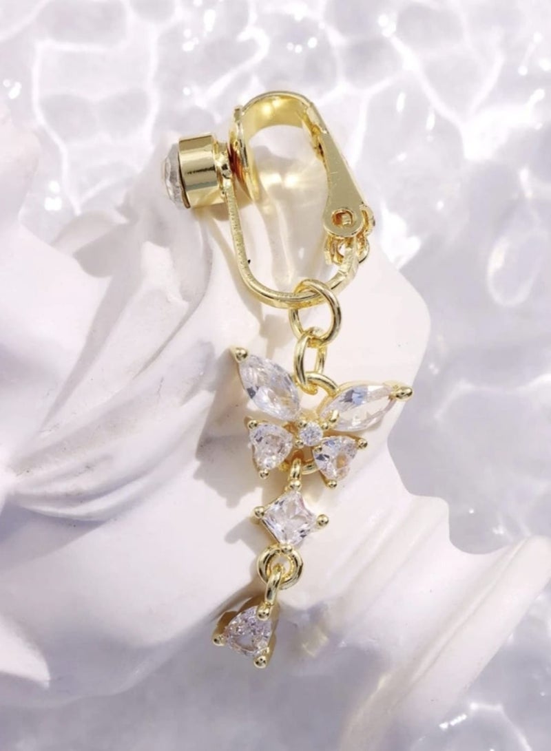 YUCCA Fake Piercing Belly Button Ring with Pink Butterfly Design for Women Jewelry Copper Jewelry - Image 5