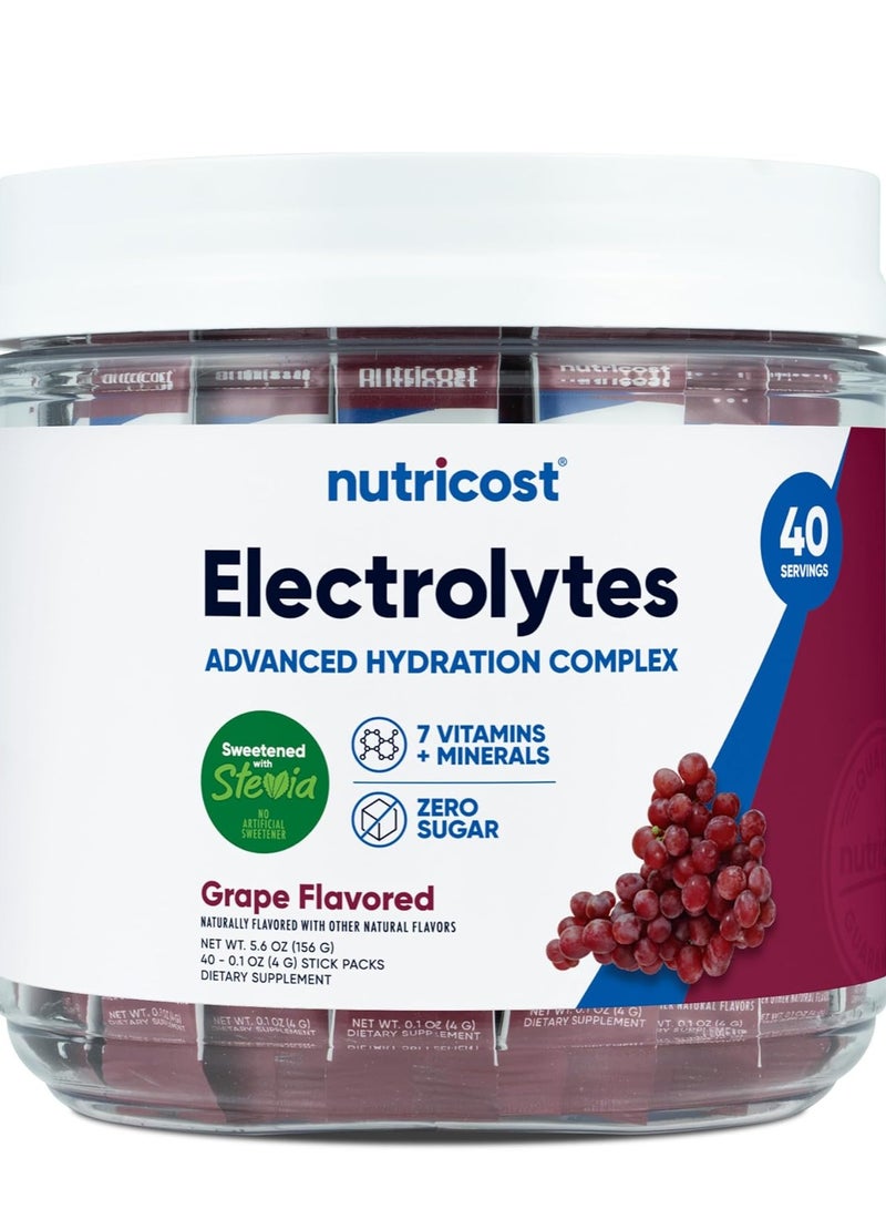Nutricost Electrolytes Complex, Grape Flavored, 40 Stickpacks - Advanced Hydration Complex 40 Servings - Image 1