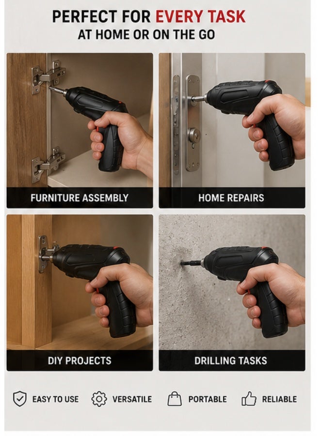 Cordless Electric Screwdriver Set with 47 Accessories – USB Rechargeable Drill Driver with LED Light, Carrying Case & Multi-Bit Kit for Home DIY Repairs - Image 4