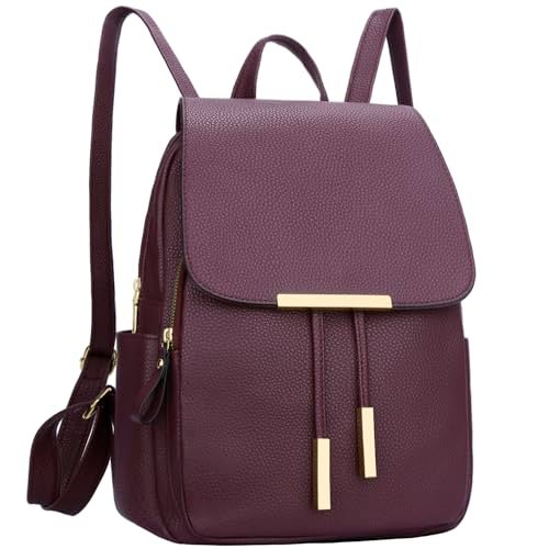 KKXIU Trendy Leather Backpack Purse for Women and Ladies Shoulder Travel Daypacks Bags (A-Wine) - Image 1