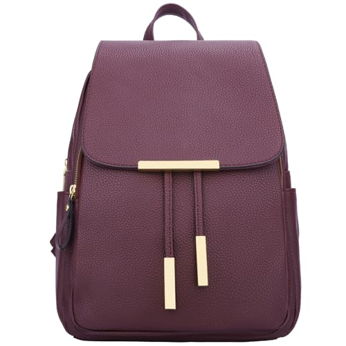 KKXIU Trendy Leather Backpack Purse for Women and Ladies Shoulder Travel Daypacks Bags (A-Wine) - Image 3