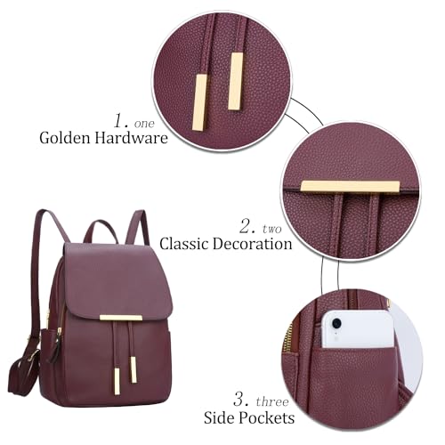 KKXIU Trendy Leather Backpack Purse for Women and Ladies Shoulder Travel Daypacks Bags (A-Wine) - Image 5