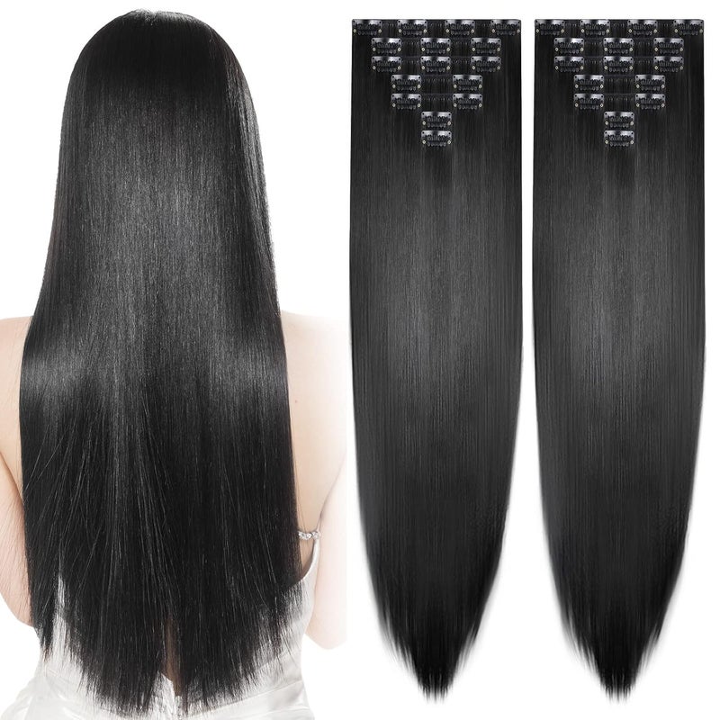 Jexine 14 Pieces Clip in Hair Extensions 24 Long Straight Hair Extensions 260g Clips on Hairpieces Natural Soft Synthetic Hairpieces for Women Full HeadBlack