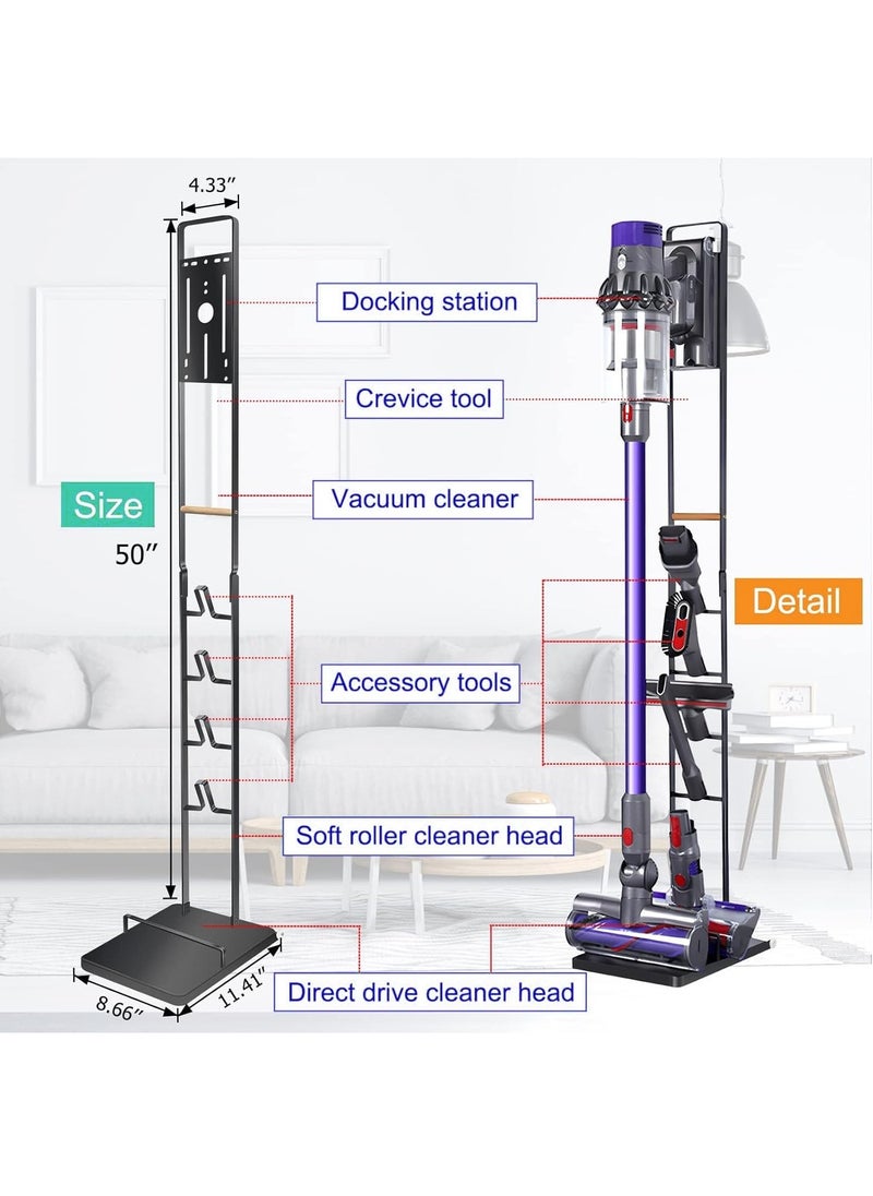 Rubik حامل مكنسة كهربائية مع عجلات لـ Dyson V15 V11 V10 V8 V7 V6 DC30 DC31 DC34 DC35 DC58 DC59 DC62 DC74 Dreame T30 T20 V12 V11 V10 وحامل ملحقات معدني للأرضية (أبيض)  - Image 4
