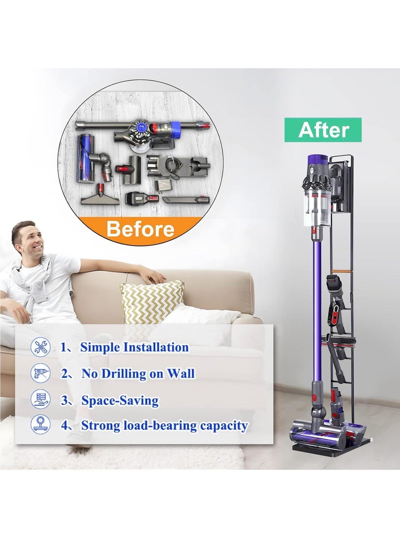 Rubik حامل مكنسة كهربائية مع عجلات لـ Dyson V15 V11 V10 V8 V7 V6 DC30 DC31 DC34 DC35 DC58 DC59 DC62 DC74 Dreame T30 T20 V12 V11 V10 وحامل ملحقات معدني للأرضية (أبيض)  - Image 5