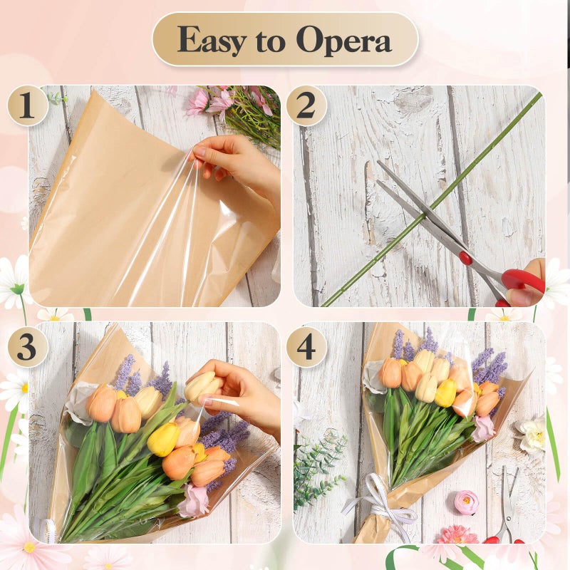 cridoz 50 PCS Flower Wrapping Paper Sleeves for Bouquets with 50 PCS Floral Card Holder Picks and Ribbons, Kraft Bouquet Bags for Flower Bar, Mother's Day, Graduation, Valentine, 22 x 14 Inches - Image 5