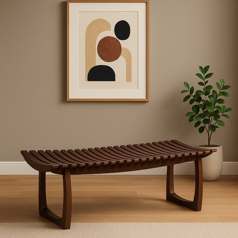 Homez Celeste Bench Walnut Finish 123*49*43 Cm - Image 4