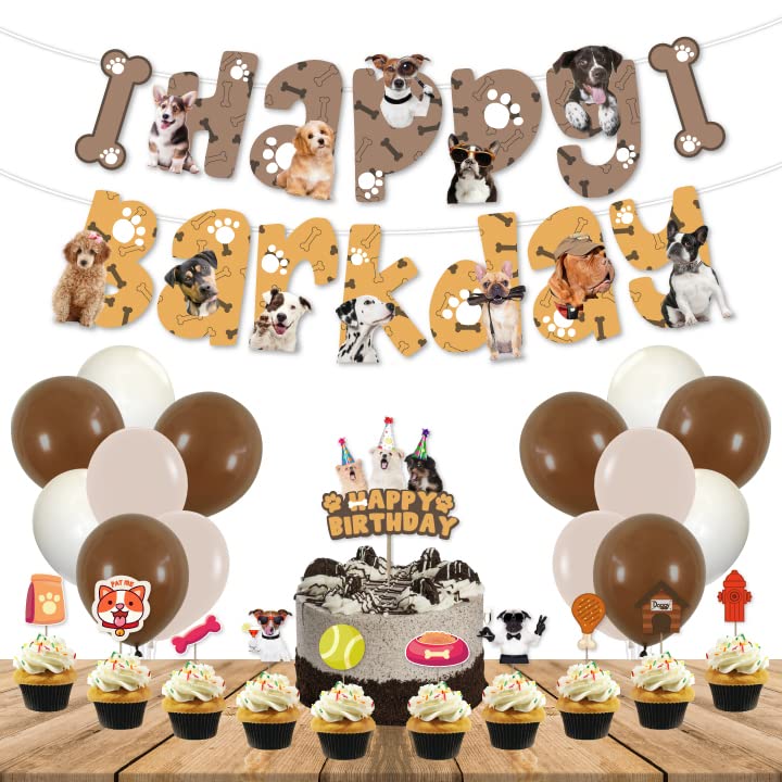 FESTIKO فستيكو® 37 قطعة لافتة عيد ميلاد سعيد، بالونات، زينة كعكة وزينة كب كيك لعيد ميلاد الكلب، مجموعة مستلزمات تزيين لحفلة الكلاب، مستلزمات عيد ميلاد الكلاب، زينة عيد ميلاد الحيوانات الأليفة - Image 1