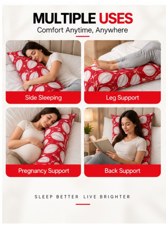 Eworld Body Pillow 120 x 45 cm, Festive Red Honeycomb Leaf Design, Soft Fluffy Filling with Breathable Fabric, Full Body Support Long Pillow for Side Sleepers, Pregnancy and Relaxation, Made in UAE - Image 5