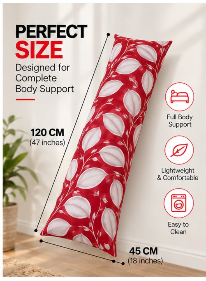 Eworld Body Pillow 120 x 45 cm, Festive Red Honeycomb Leaf Design, Soft Fluffy Filling with Breathable Fabric, Full Body Support Long Pillow for Side Sleepers, Pregnancy and Relaxation, Made in UAE - Image 3