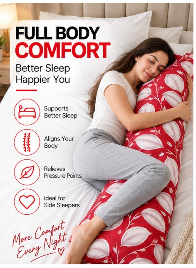 Eworld Body Pillow 120 x 45 cm, Festive Red Honeycomb Leaf Design, Soft Fluffy Filling with Breathable Fabric, Full Body Support Long Pillow for Side Sleepers, Pregnancy and Relaxation, Made in UAE - Image 2