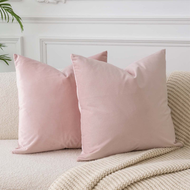 JUSPURBET Pink Throw Pillow Covers Set of 2 Decorative Velvet Pillow Covers for Couch Sofa Bed Soft Cushion Covers Cases with Invisible Zipper for Living Room Home Decor 16x16 inch