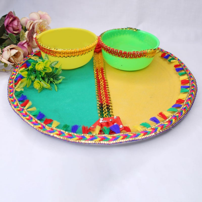 AASA Decorative Haldi Mehndi Platter | Fancy Wedding Shagun Thali for Haldi, Mehandi Ceremony and Wedding Decore (30x30cm)- Pack of 1 Pcs - Image 3