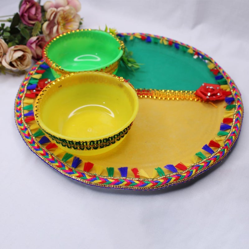 AASA Decorative Haldi Mehndi Platter | Fancy Wedding Shagun Thali for Haldi, Mehandi Ceremony and Wedding Decore (30x30cm)- Pack of 1 Pcs - Image 5