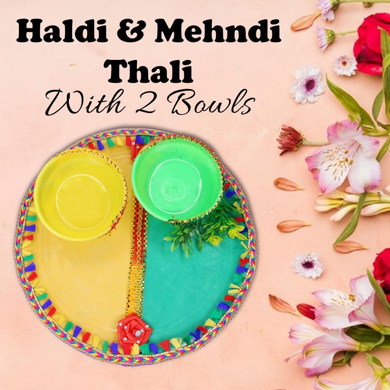 AASA Decorative Haldi Mehndi Platter | Fancy Wedding Shagun Thali for Haldi, Mehandi Ceremony and Wedding Decore (30x30cm)- Pack of 1 Pcs - Image 4