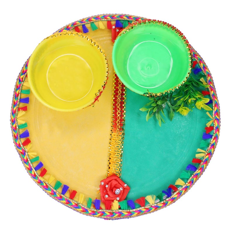 AASA Decorative Haldi Mehndi Platter | Fancy Wedding Shagun Thali for Haldi, Mehandi Ceremony and Wedding Decore (30x30cm)- Pack of 1 Pcs - Image 1
