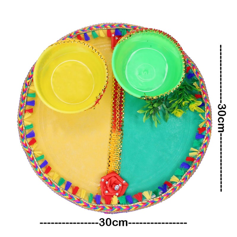 AASA Decorative Haldi Mehndi Platter | Fancy Wedding Shagun Thali for Haldi, Mehandi Ceremony and Wedding Decore (30x30cm)- Pack of 1 Pcs - Image 2