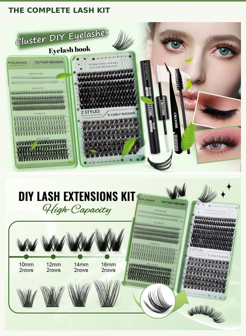 CMAYOME 551 Clusters DIY Lash Extension Kit, Wispy Fluffy Individual Lash Clusters, 10-16mm Mixed Length Natural D Curl False Eyelashes with 5-6mm Bottom Lashes, Bond & Seal, Tweezers & Mascara Brush Tool Set for Beginners - Image 3