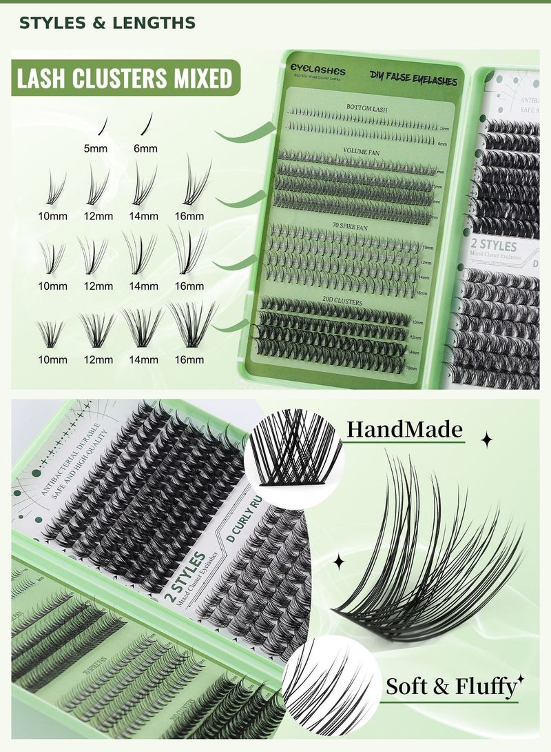 CMAYOME 551 Clusters DIY Lash Extension Kit, Wispy Fluffy Individual Lash Clusters, 10-16mm Mixed Length Natural D Curl False Eyelashes with 5-6mm Bottom Lashes, Bond & Seal, Tweezers & Mascara Brush Tool Set for Beginners - Image 4