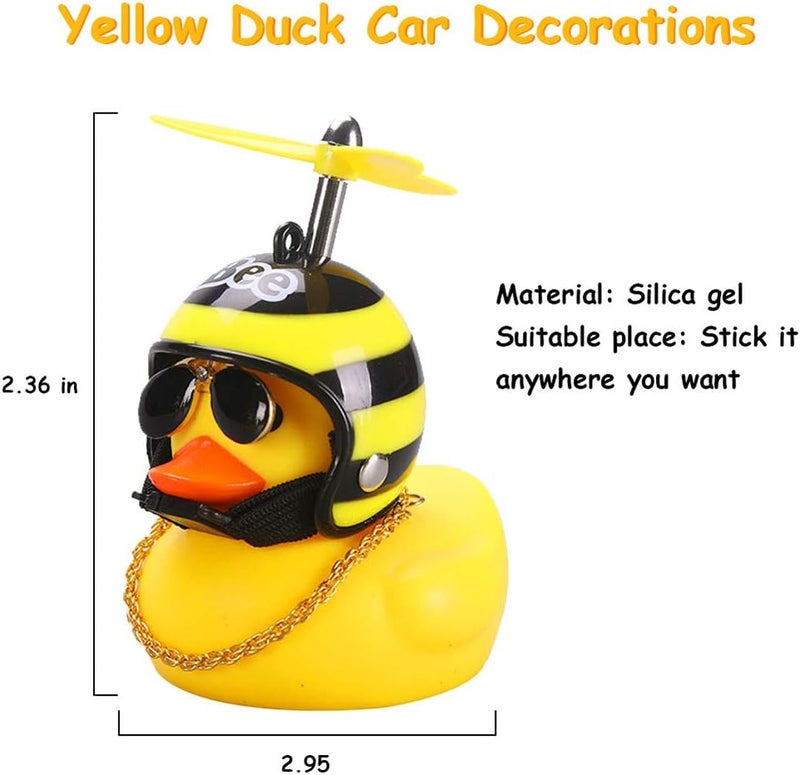 wonuu Rubber Duck Car Ornaments, 2Pcs Yellow Duck Car Dashboard Decorations Squeeze Duck Bicycle Horns with Propeller Helmet - Image 5