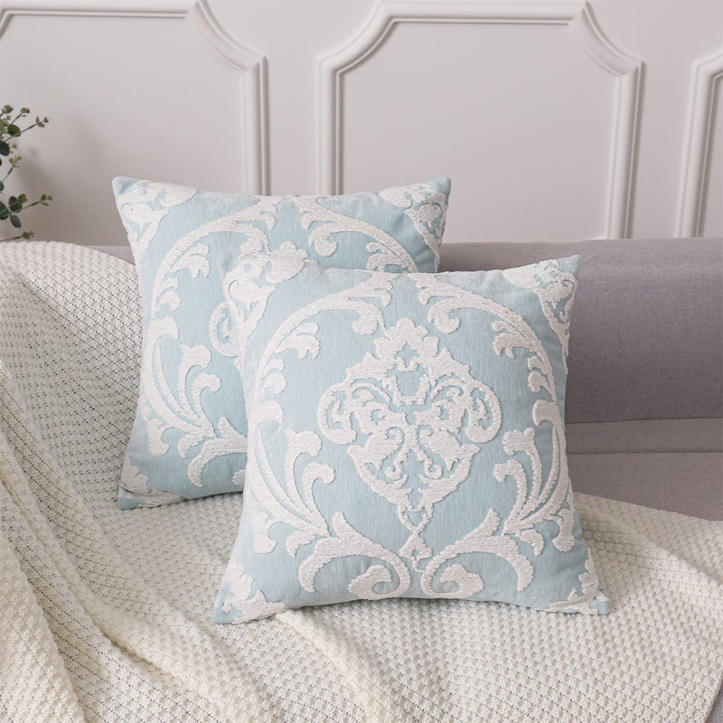 HPUK Embroidered Boho Throw Pillow Covers 18x18 inch Set of 2 Emroidery Accent Couch Pillows for Living Room Bedroom Sofa Chair Sky Blue