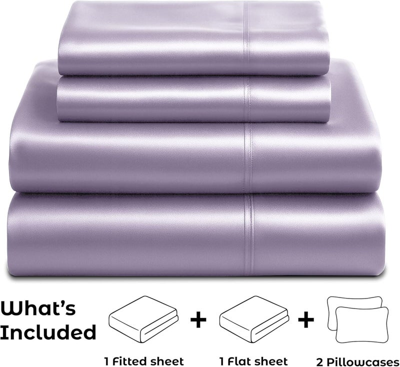 Pure Bedding Satin Sheets Full [4-Piece, Lavender] Hotel Luxury Silky Bed Sheets - Extra Soft 1800 Microfiber Sheet Set, Wrinkle, Fade, Deep Pocket Fitted Sheet, Flat Sheet, Pillow Cases - Image 4