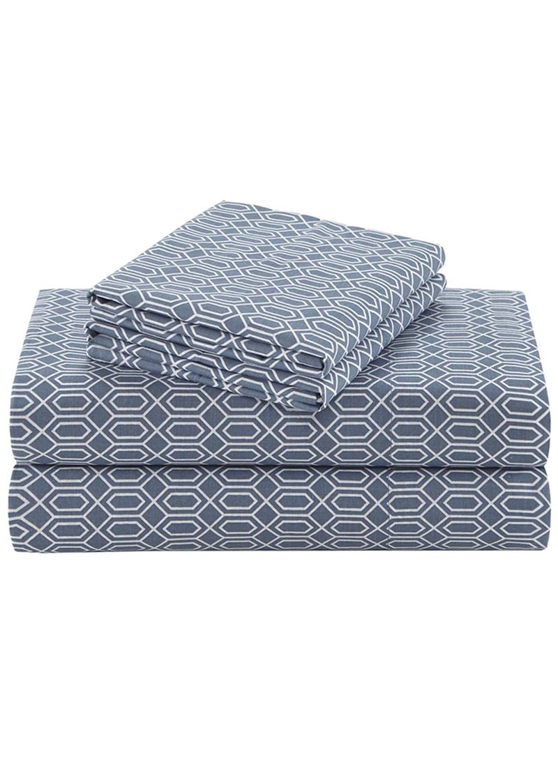 Comfort Spaces Comfort Spaces 100 Cotton Sheets Twin Breathable Naturally Cool Cotton Sheets Soft Cotton Bed Sheets with 14 Elastic Pocket Fits up to 16 Mattress All Seasons Sheet Set Diamond Blue 3 Piece 