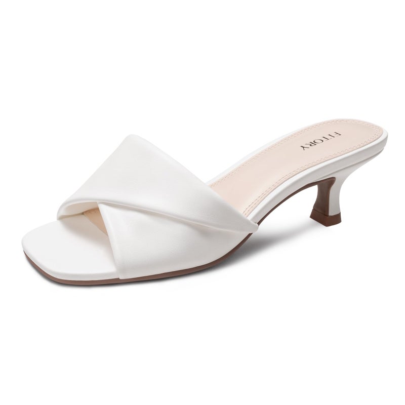 FITORY Women's Cross Band Kitten Heel Sandals,Comfortable Square Open Toe,Dressy Low Heel Sandals White Size 7 - Image 1