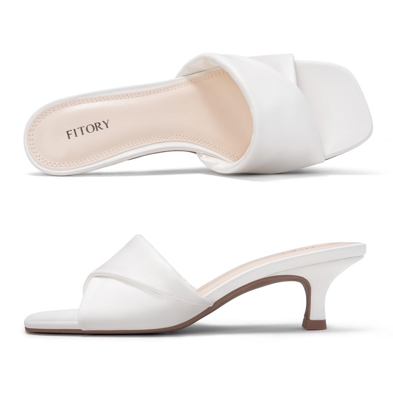 FITORY Women's Cross Band Kitten Heel Sandals,Comfortable Square Open Toe,Dressy Low Heel Sandals White Size 7 - Image 5