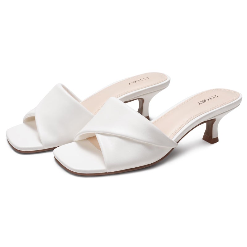 FITORY Women's Cross Band Kitten Heel Sandals,Comfortable Square Open Toe,Dressy Low Heel Sandals White Size 7 - Image 4