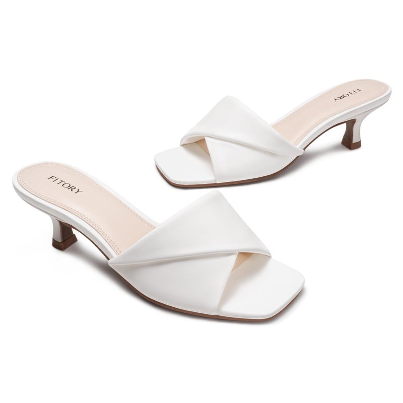 FITORY Women's Cross Band Kitten Heel Sandals,Comfortable Square Open Toe,Dressy Low Heel Sandals White Size 7 - Image 3