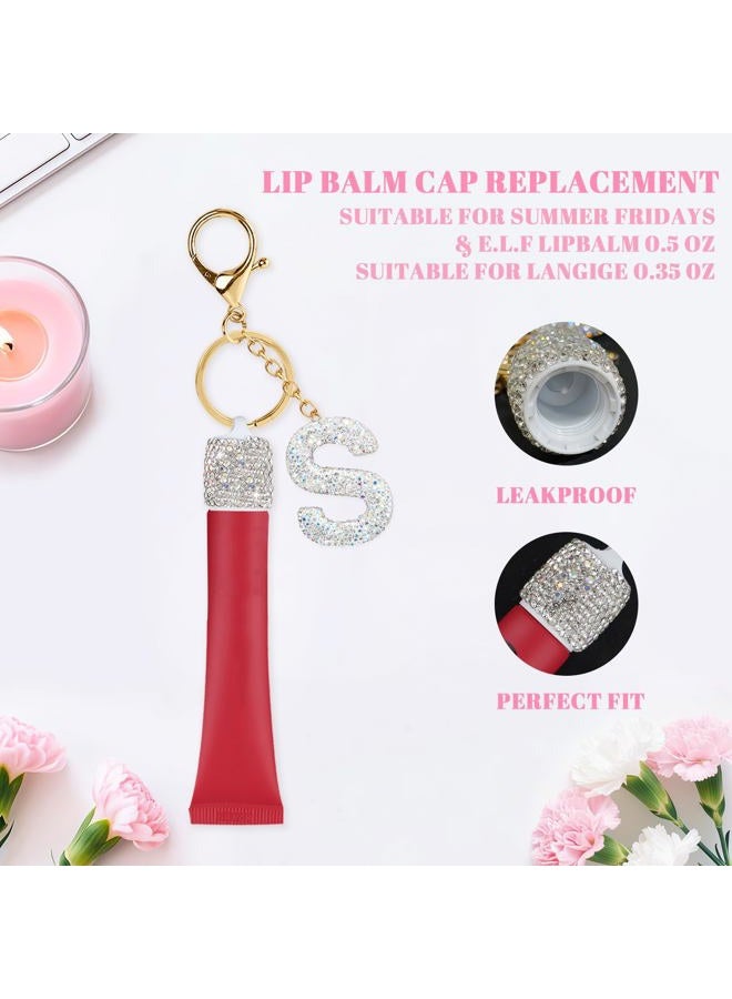 NZNDB 1PCS Keychain Holder for Lip Gloss Summer Fridays,LANGIGE & ELF, Bling Lip Gloss Keychain Cap,Portable Lipgloss Letters Charm, S-white, Letter-S - Image 5