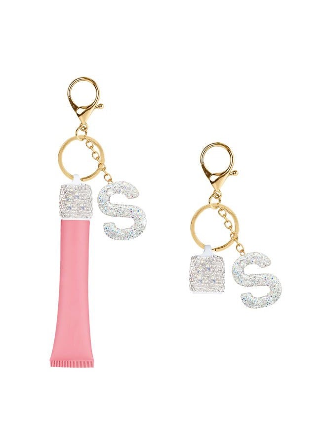 NZNDB 1PCS Keychain Holder for Lip Gloss Summer Fridays,LANGIGE & ELF, Bling Lip Gloss Keychain Cap,Portable Lipgloss Letters Charm, S-white, Letter-S - Image 1