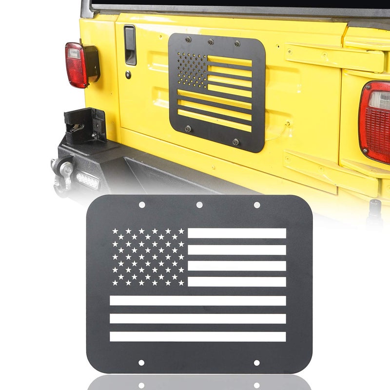 Hooke Road Wrangler Spare Tire Delete Plate American Flag Tailgate VentPlate Cover for Jeep Wrangler TJ YJ 8706