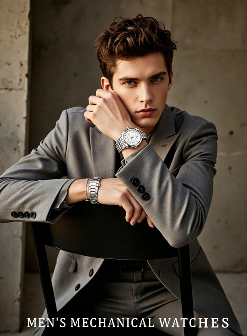 LANMSOM Luxury men’s wristwatch, mechanical men’s watch, with date and day display windows, white background with silver borders. - Image 3