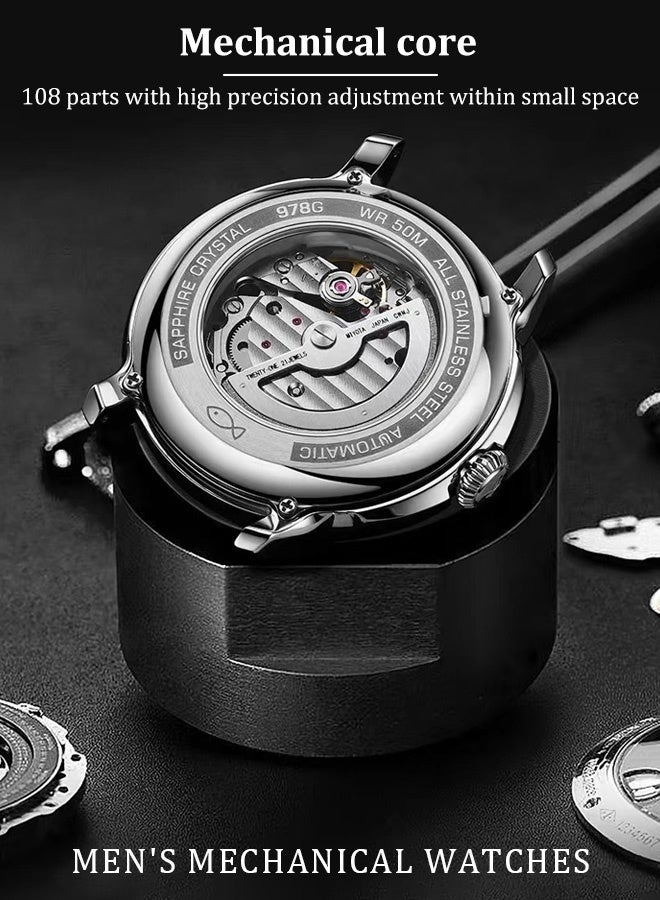 LANMSOM Luxury men’s wristwatch, mechanical men’s watch, with date and day display windows, white background with silver borders. - Image 2