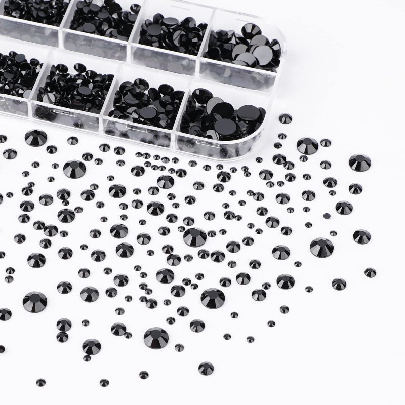 Canvalite 1500PCS Black Rhinestones Flat Back Gems, Nail Rhinestones Nail Art Gems with Pick Up Tweezers and Rhinestone Picker Dotting Pen, Nail Art Tools for Nails, Clothes, Face, Craft - Image 3