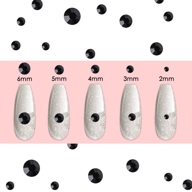 Canvalite 1500PCS Black Rhinestones Flat Back Gems, Nail Rhinestones Nail Art Gems with Pick Up Tweezers and Rhinestone Picker Dotting Pen, Nail Art Tools for Nails, Clothes, Face, Craft - Image 2