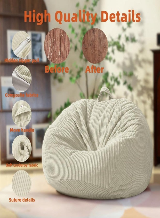 ZhenLives Stuffed Animal Storage Bean Bag Chair Cover (No Filler), Large Toy Storage Organizer & Comfy Kids Sofa Chair for Playroom, Teens Adults Toddler,Corduroy (White, Cover Only) - Image 3