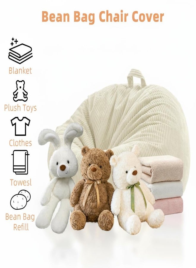 ZhenLives Stuffed Animal Storage Bean Bag Chair Cover (No Filler), Large Toy Storage Organizer & Comfy Kids Sofa Chair for Playroom, Teens Adults Toddler,Corduroy (White, Cover Only) - Image 4