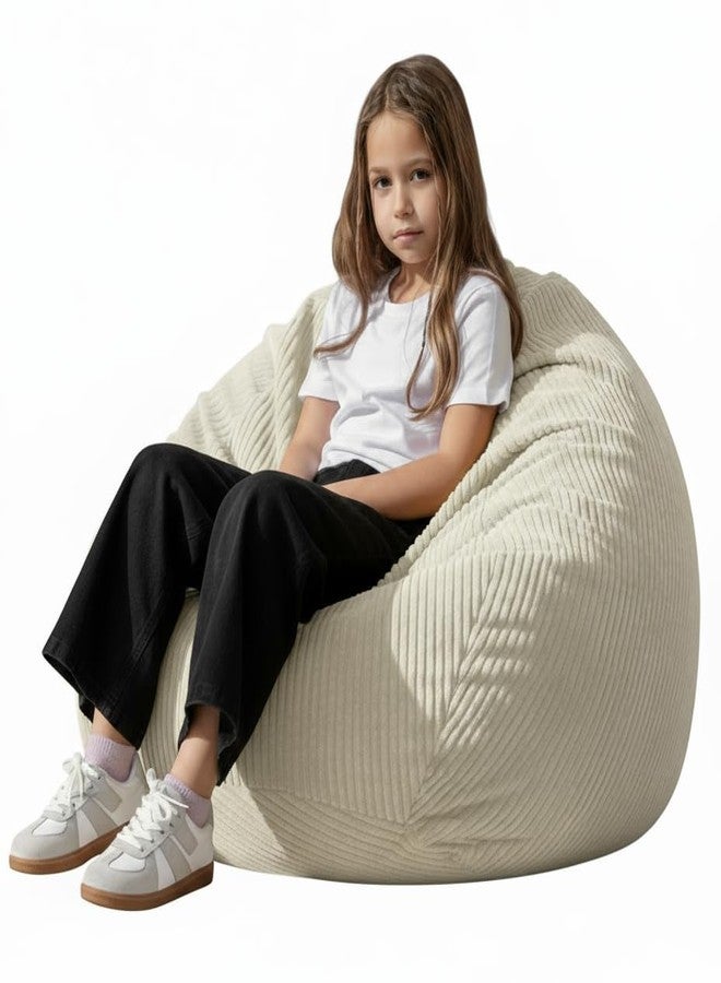 ZhenLives Stuffed Animal Storage Bean Bag Chair Cover (No Filler), Large Toy Storage Organizer & Comfy Kids Sofa Chair for Playroom, Teens Adults Toddler,Corduroy (White, Cover Only) - Image 1