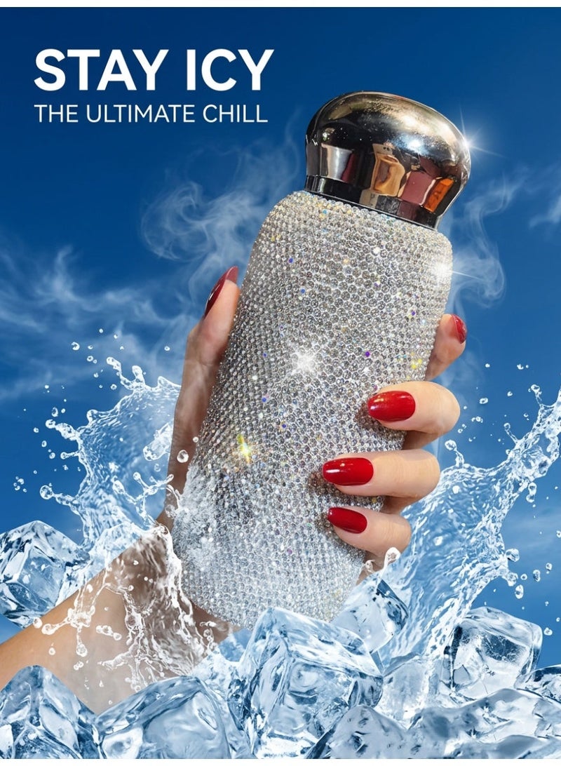 260ml Small-Capacity Portable Stainless Steel Rhinestone-Embellished Insulated Tumbler (Cold & Hot) - Image 1